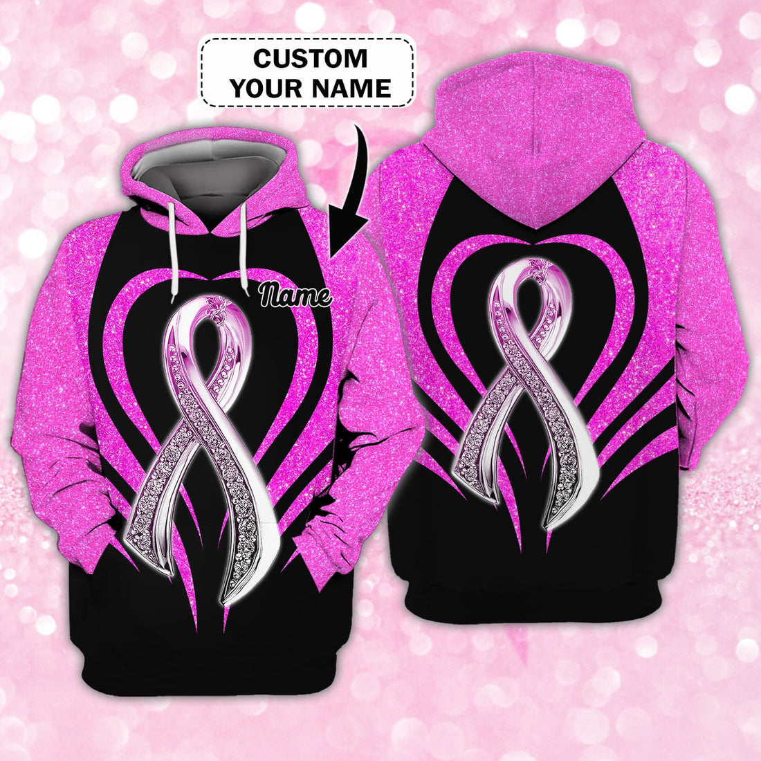 FUNSTUFFPRINT Breast Cancer Ribbon - Personalized Name 3D Hoodie - Dp98 3D Hoodie and Zip Hoodie