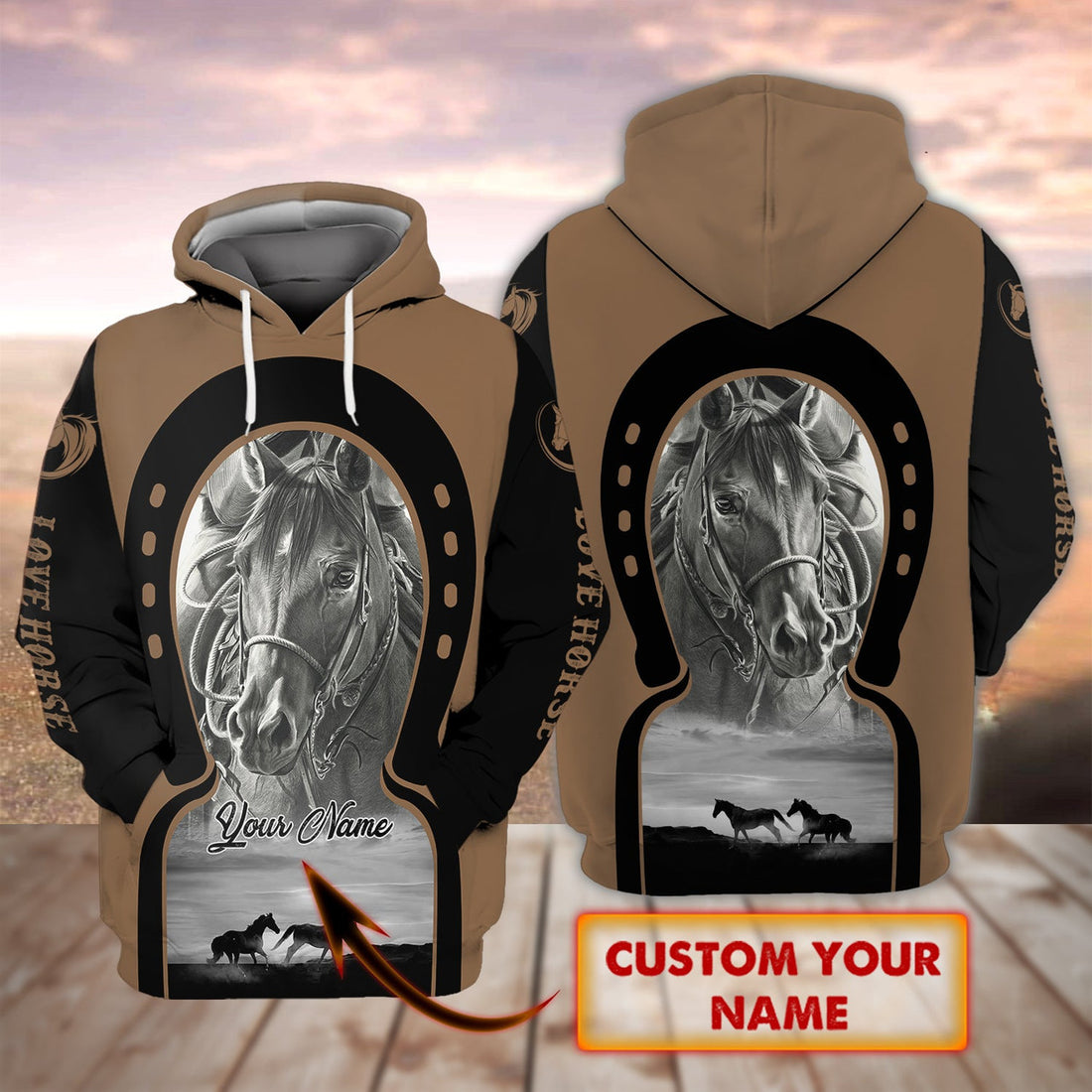 FUNSTUFFPRINT Love Horse - Personalized Name 3D Hoodie and Zip Hoodie