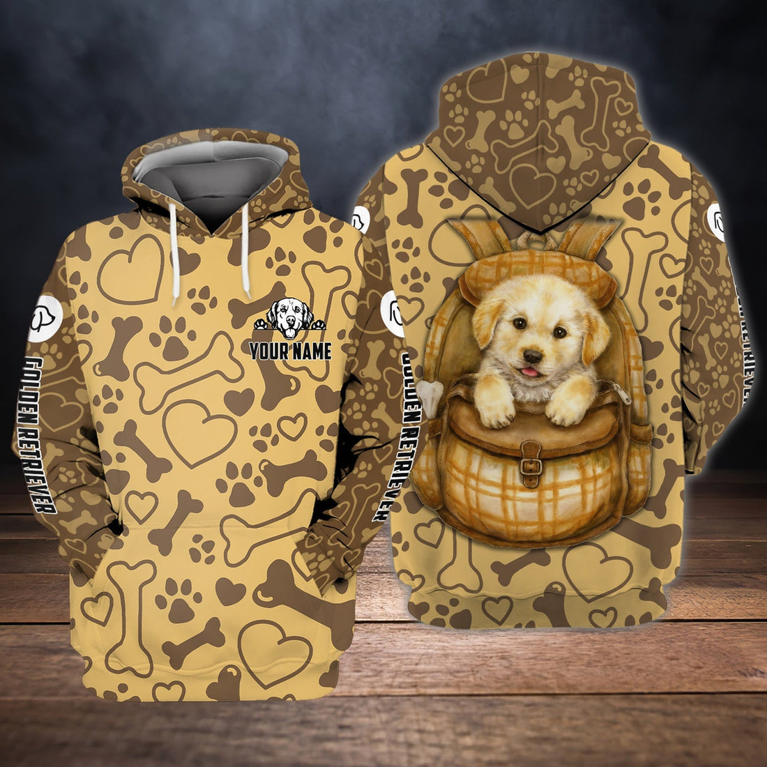 FUNSTUFFPRINT Golden Retriever - Personalized Name 3D Hoodie and Zip Hoodie