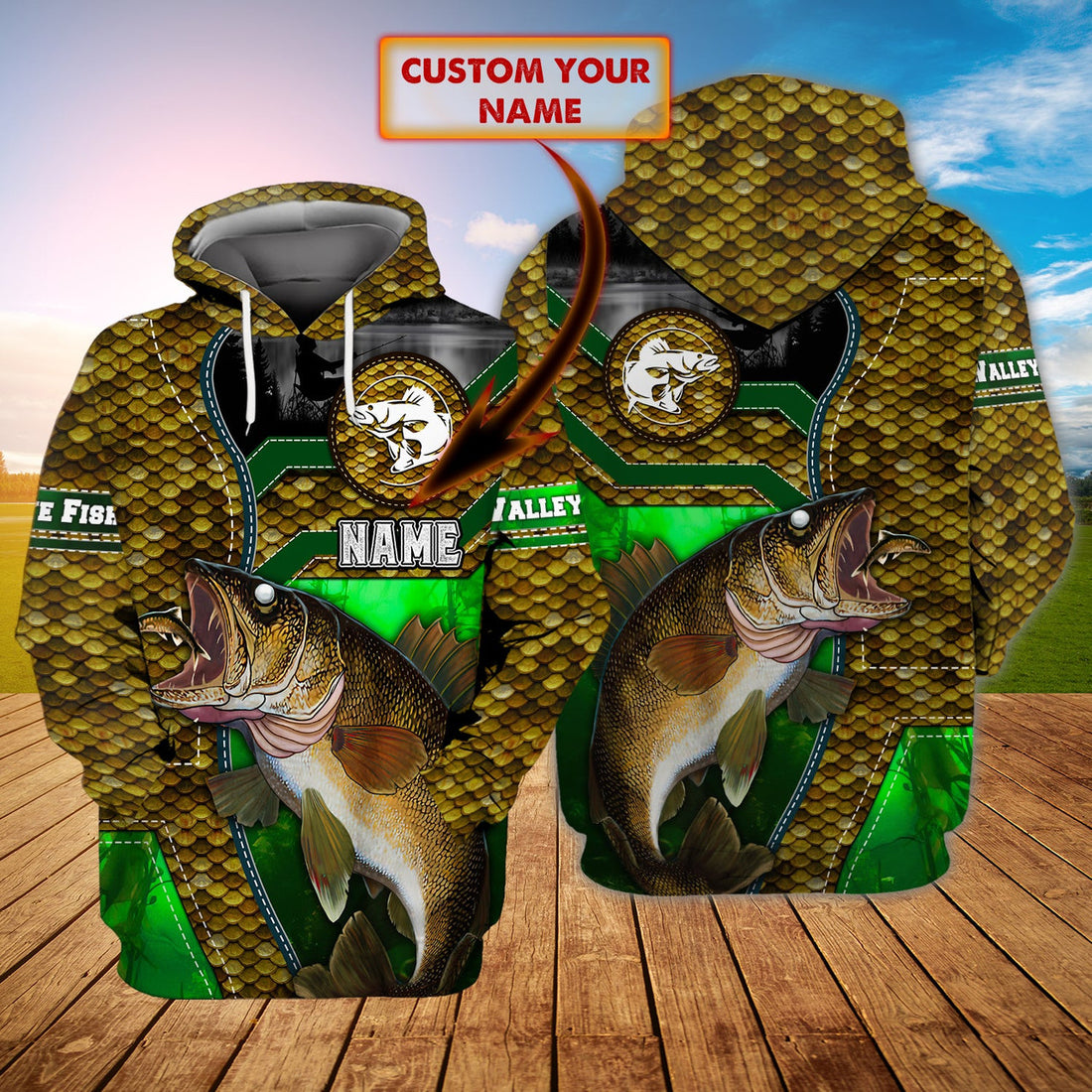 FUNSTUFFPRINT Walleye Fishing 03- Personalized Name 3D Hoodie and Zip Hoodie