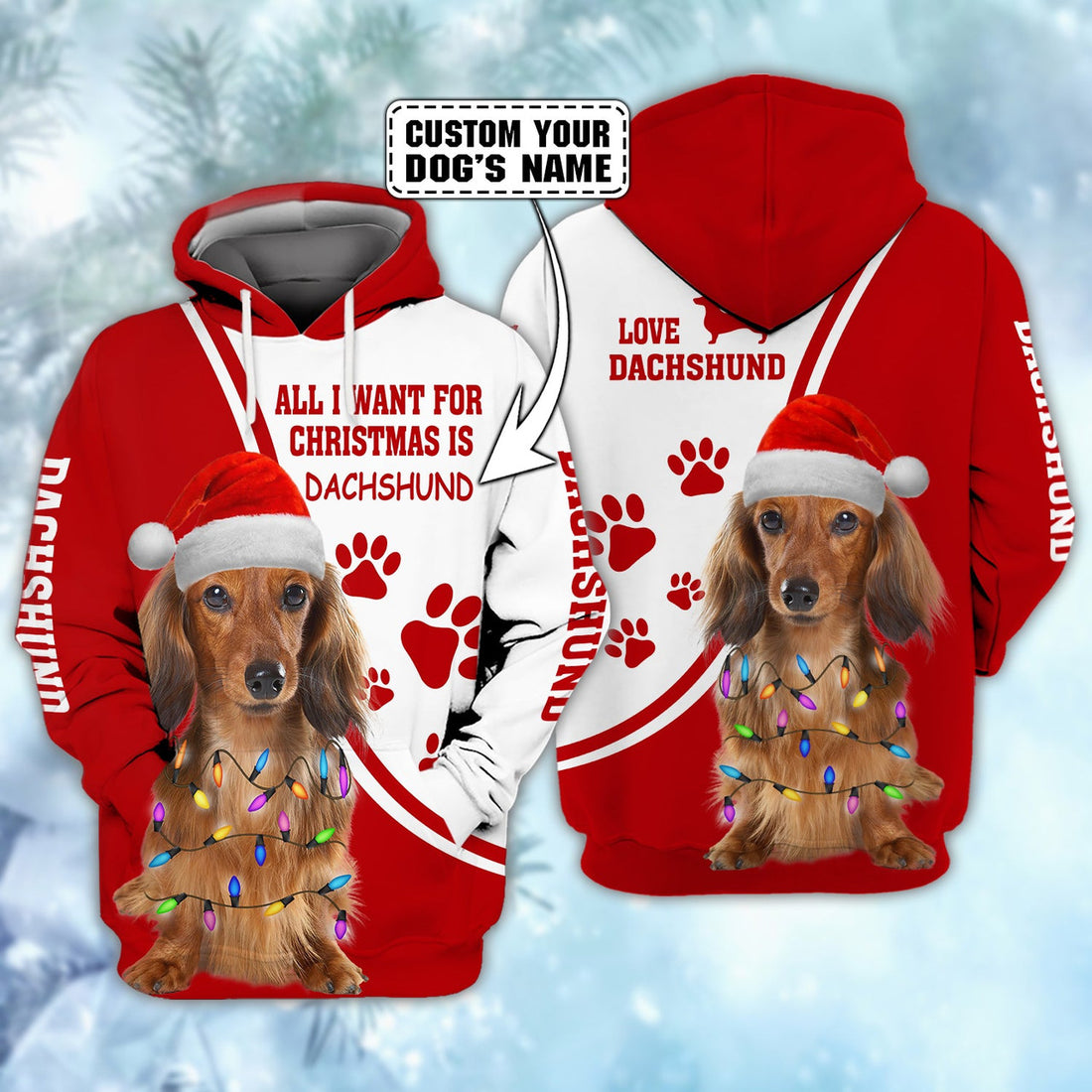 FUNSTUFFPRINT Love Dachshund - Personalized Name - Tad 165 3D Hoodie and Zip Hoodie