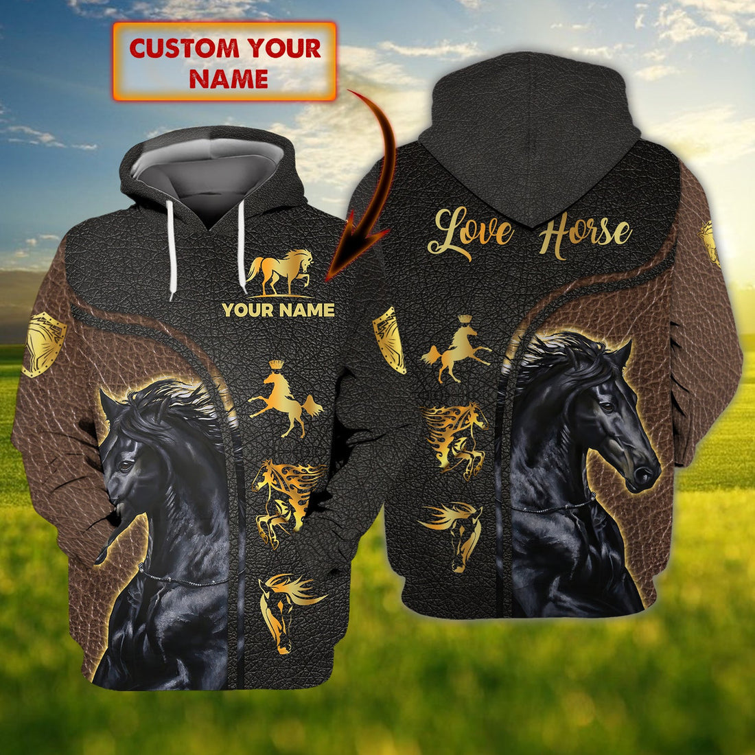 FUNSTUFFPRINT Horse 1 - Personalized Name 3D Hoodie and Zip Hoodie