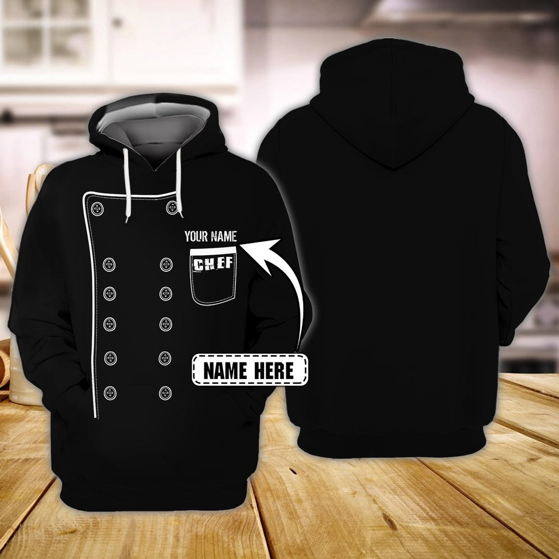 FUNSTUFFPRINT CHEF 3 - Personalized Name 3D Hoodie and Zip Hoodie