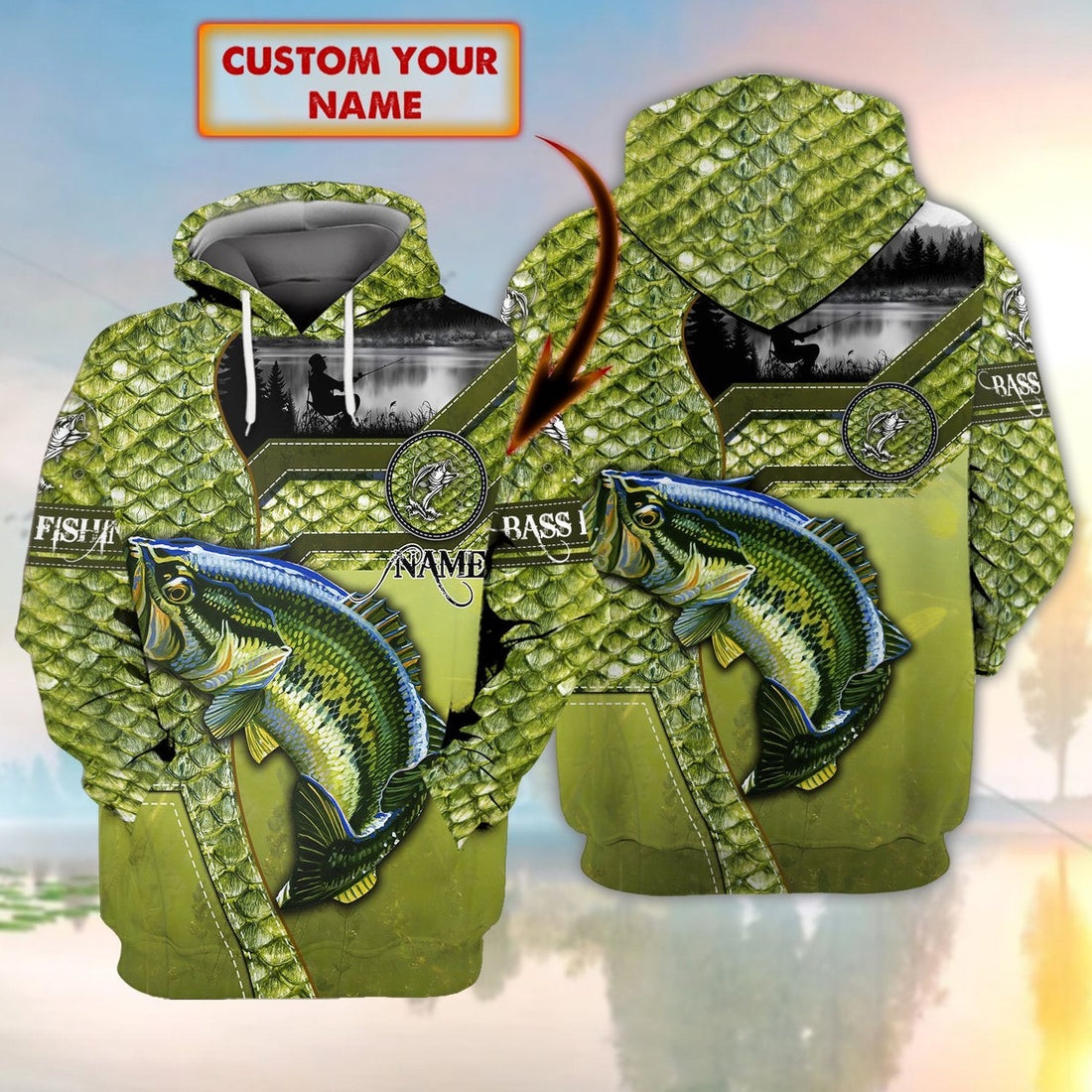 FUNSTUFFPRINT RD Bass Fishing 01 - Personalized Name 3D Hoodie - Loop - NTP HKM - 173 3D Hoodie and Zip Hoodie