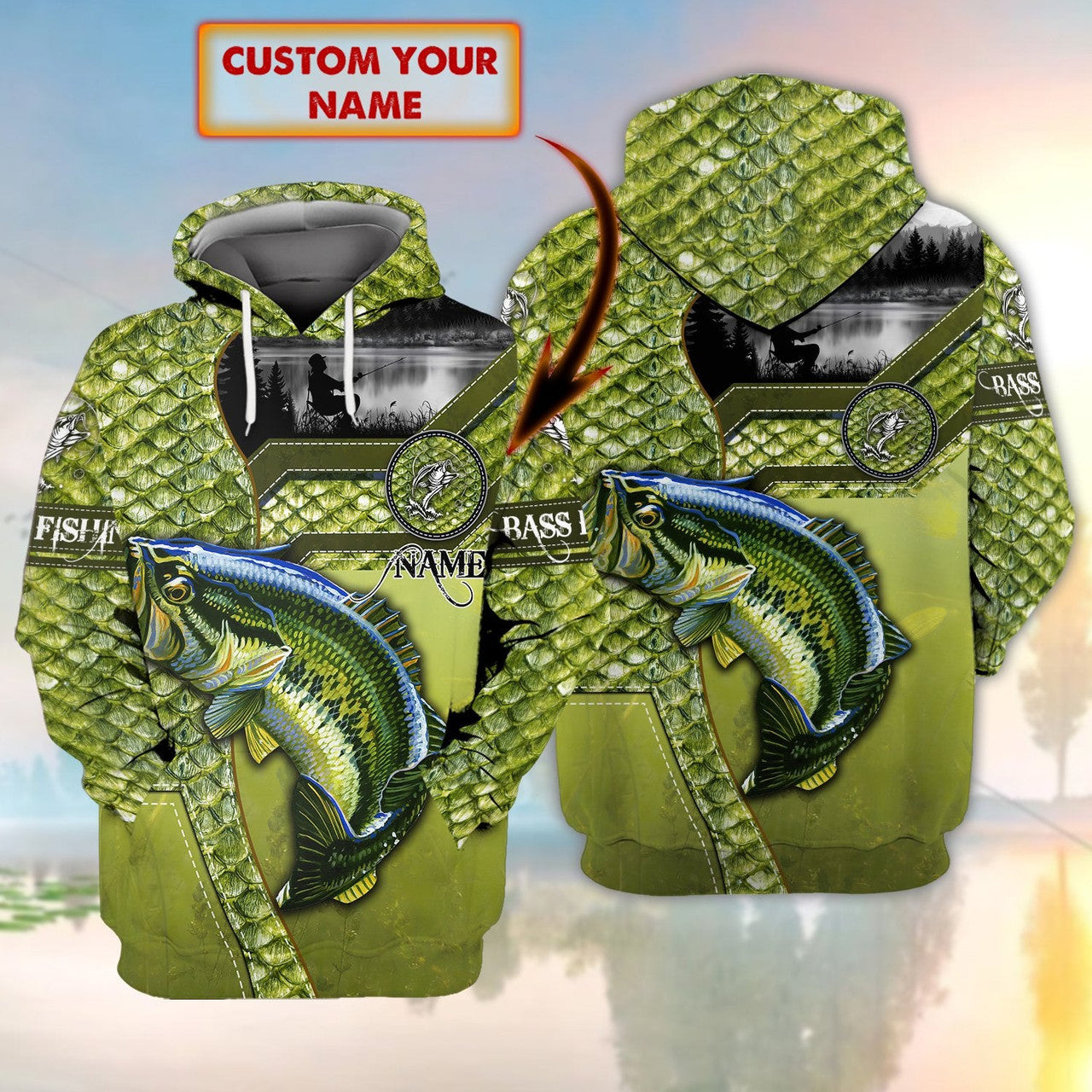 FUNSTUFFPRINT RD Bass Fishing 01 - Personalized Name 3D Hoodie - Loop - NTP HKM - 173 3D Hoodie and Zip Hoodie
