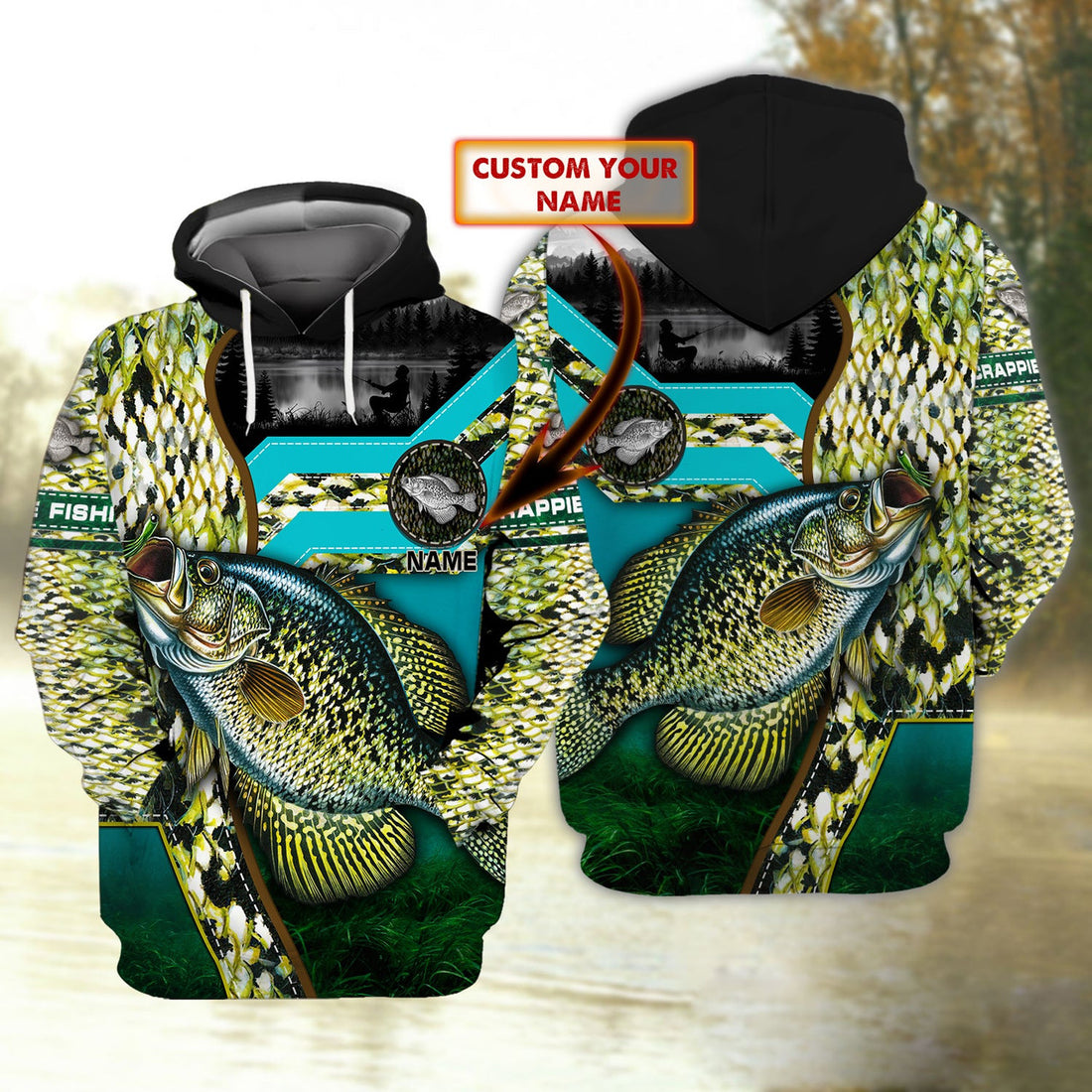 FUNSTUFFPRINT Crappie Fishing 04- Personalized Name 3D Hoodie and Zip Hoodie