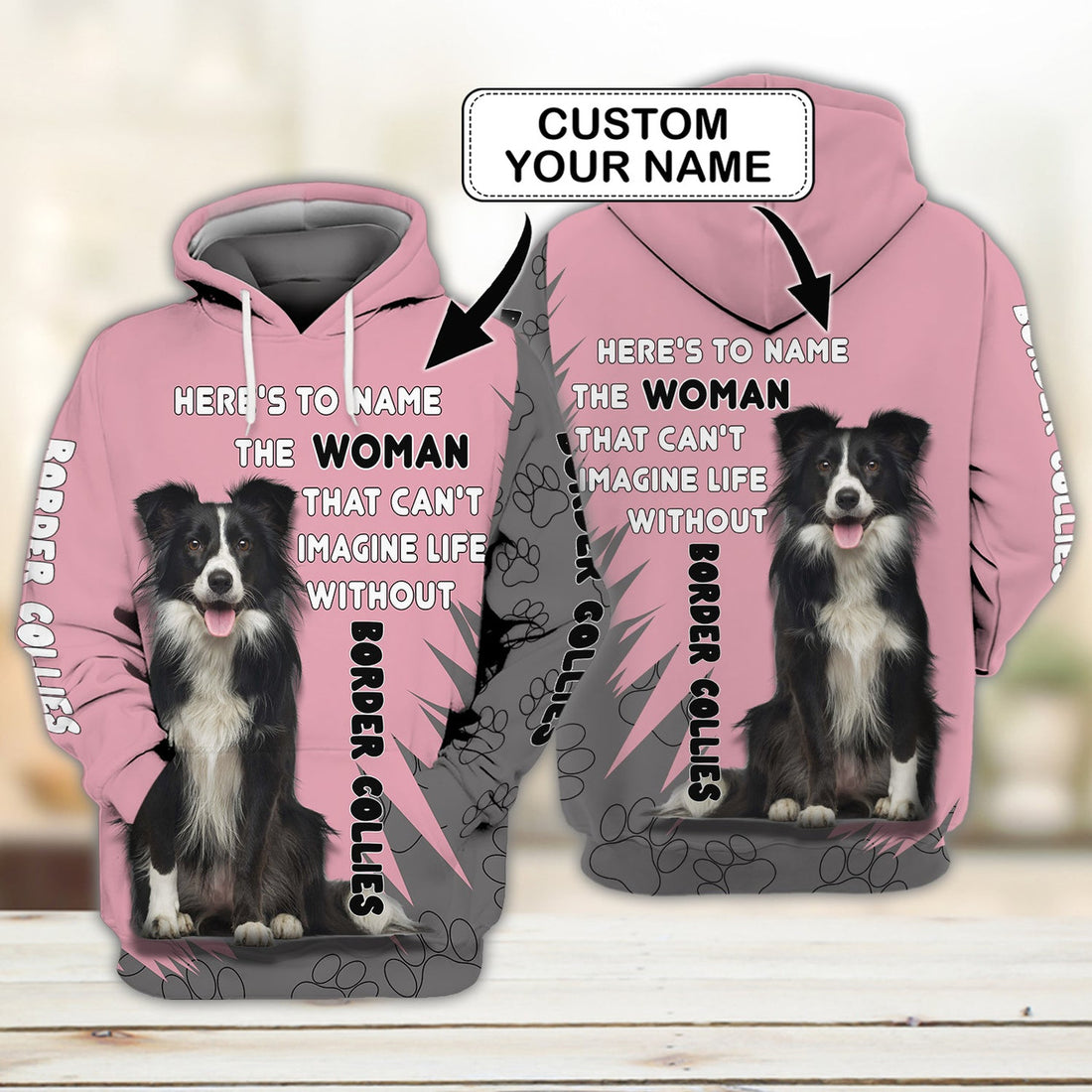 FUNSTUFFPRINT Border collies- Personalized Name 3D Hoodie and Zip Hoodie