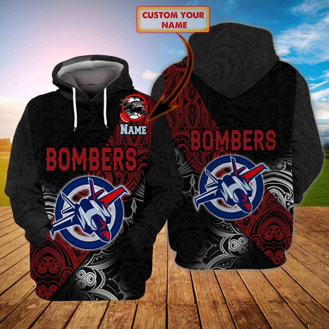 FUNSTUFFPRINT Essendon Bombers 1 - Personalized Name 3D Hoodie and Zip Hoodie