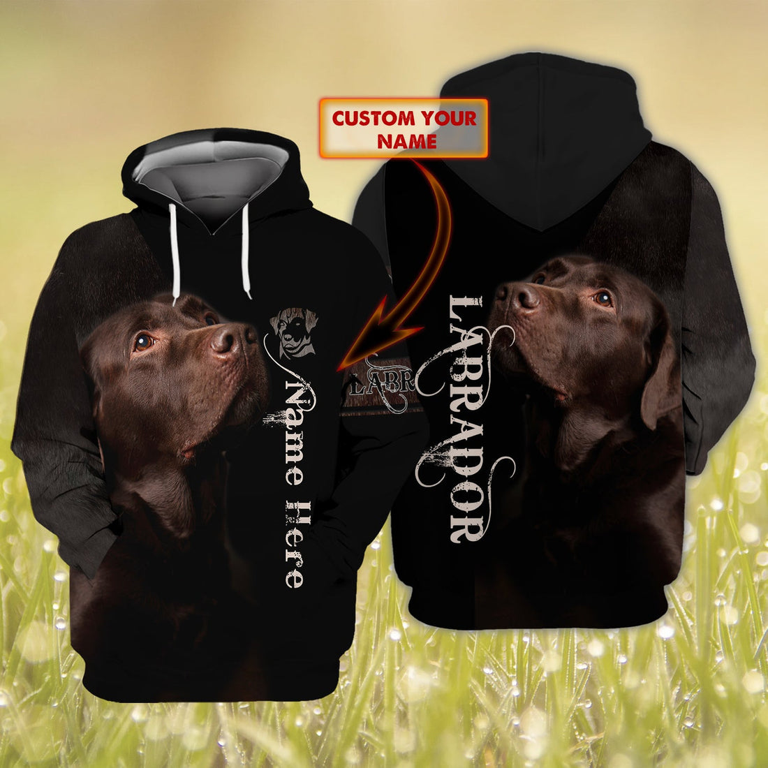 FUNSTUFFPRINT Labrador Retriever - Personalized Name 3D Hoodie and Zip Hoodie