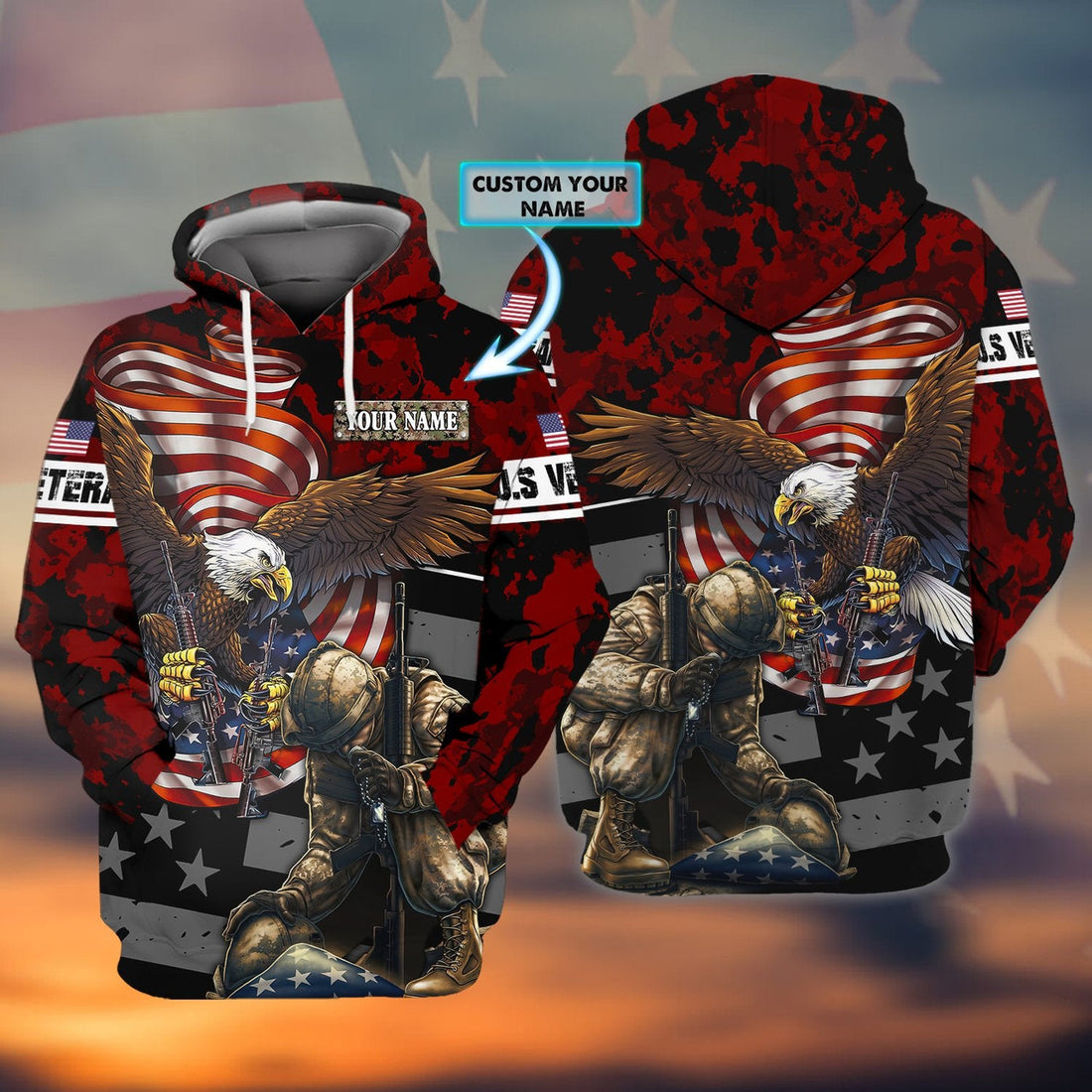 FUNSTUFFPRINTVeteran - Personalized Name 3D Hoodie and Zip Hoodie