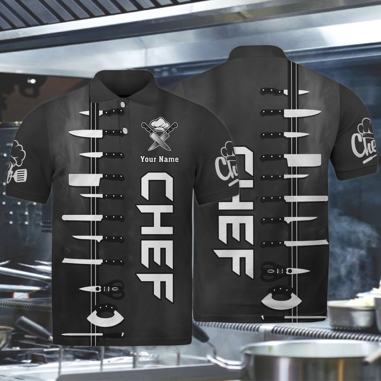 FUNSTUFFPRINT Chef - Personalized Name 3D Polo Shirt 01