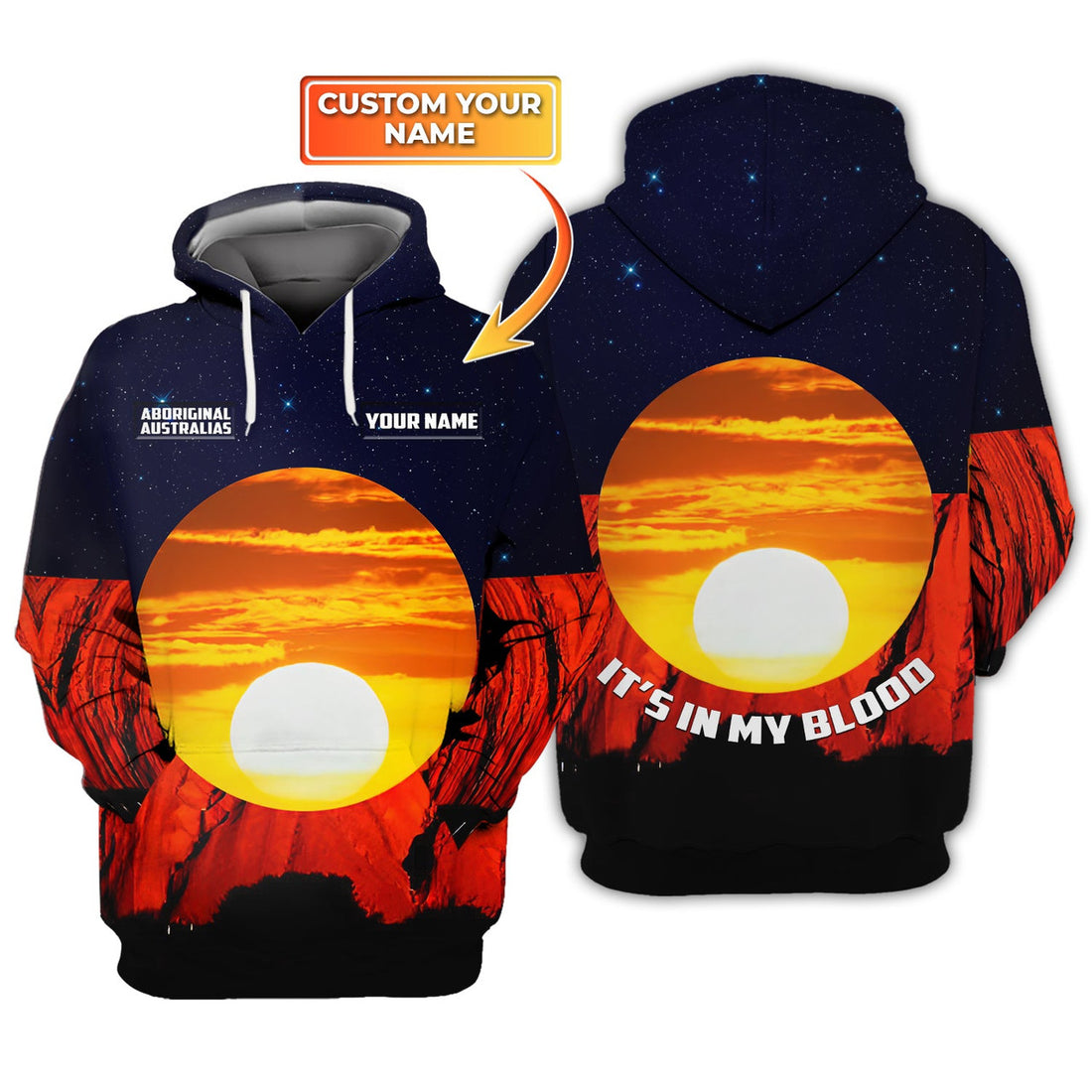 FUNSTUFFPRINT Aboriginal Australians - Personalized Name 3D Hoodie and Zip Hoodie
