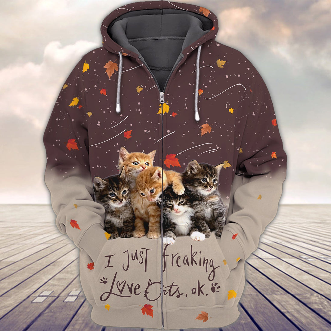 FUNSTUFFPRINTCat and Autumn 3D Hoodie and Zip Hoodie