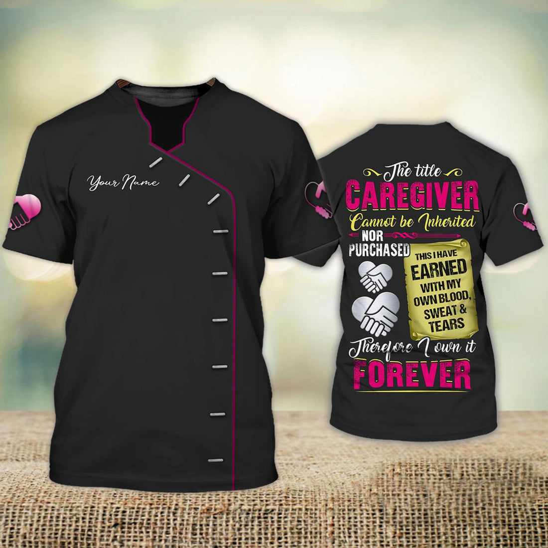 FUNSTUFFPRINT Personalized Name 3D Caregiver T-Shirt The Litle Caregiver Nurse Shirt Caregiver Home Care Caregiver Uniform Heart 3D T-shirt