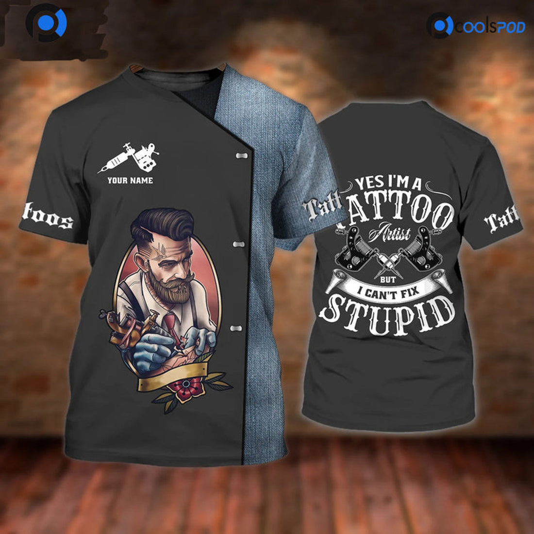 FUNSTUFFPRINT I Am A Tattoo Artist T-Shirt, Can't Fix Stupid, Funny T-Shirt For Tattoo Lover, 3D Tattoo Shirt 3D T-shirt