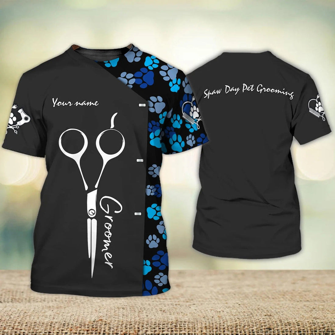FUNSTUFFPRINT Custom Dog Groomer Shirt Spaw Day Pet Grooming Paw Dog Groomer Uniform 3D T-shirt