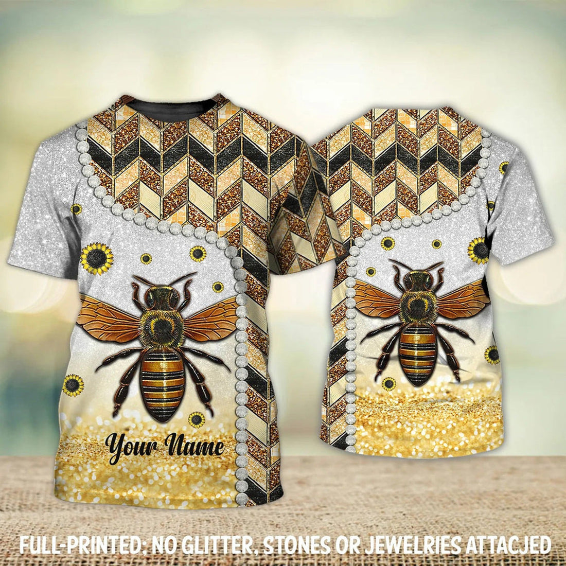 FUNSTUFFPRINT Custom Name Bee Keeper T-Shirt, 3D All Over Print Bee Design On Shirt For Men Women 3D T-shirt