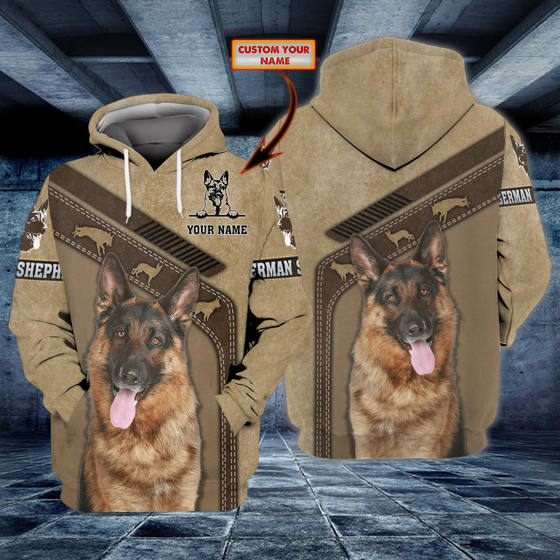 FUNSTUFFPRINT German Shepherd - Personalized Name 3D Hoodie and Zip Hoodie