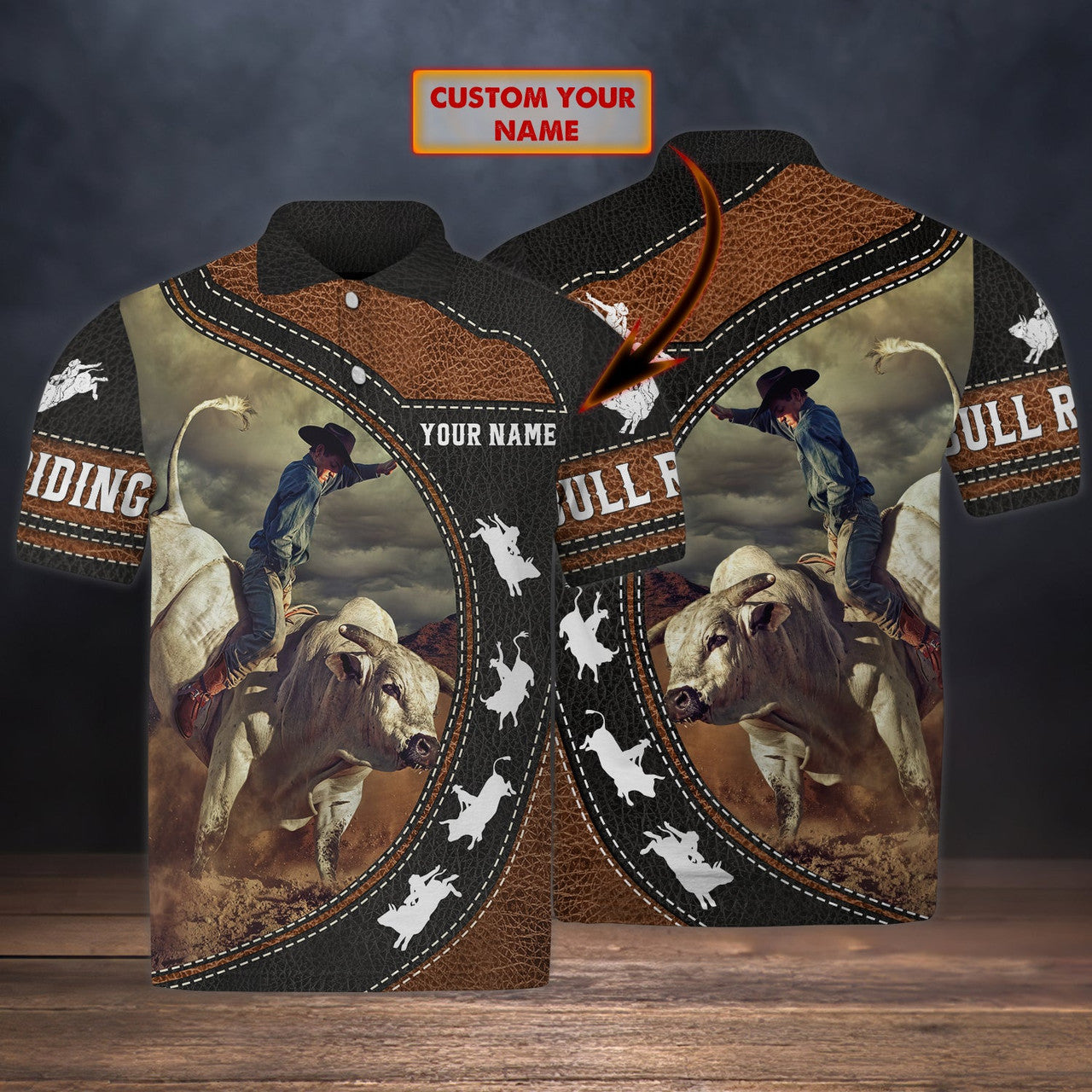 FUNSTUFFPRINT Bull Riding - Personalized Name 3D Polo Shirt