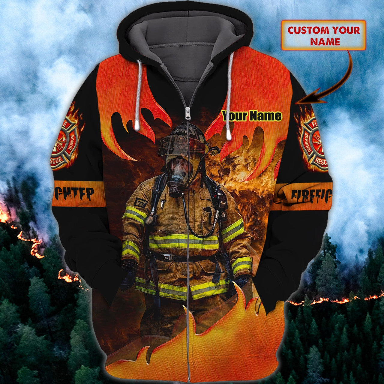 FUNSTUFFPRINT Freefighter 01- Personalized Name 3D Hoodie and Zip Hoodie