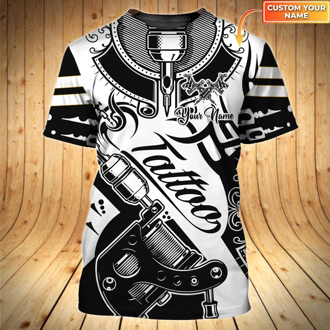 Custom Name 3D All over Print Tattoo Artist T-Shirt Tattoo Lover Black And White Shirt Tattoo Tools Shirts
