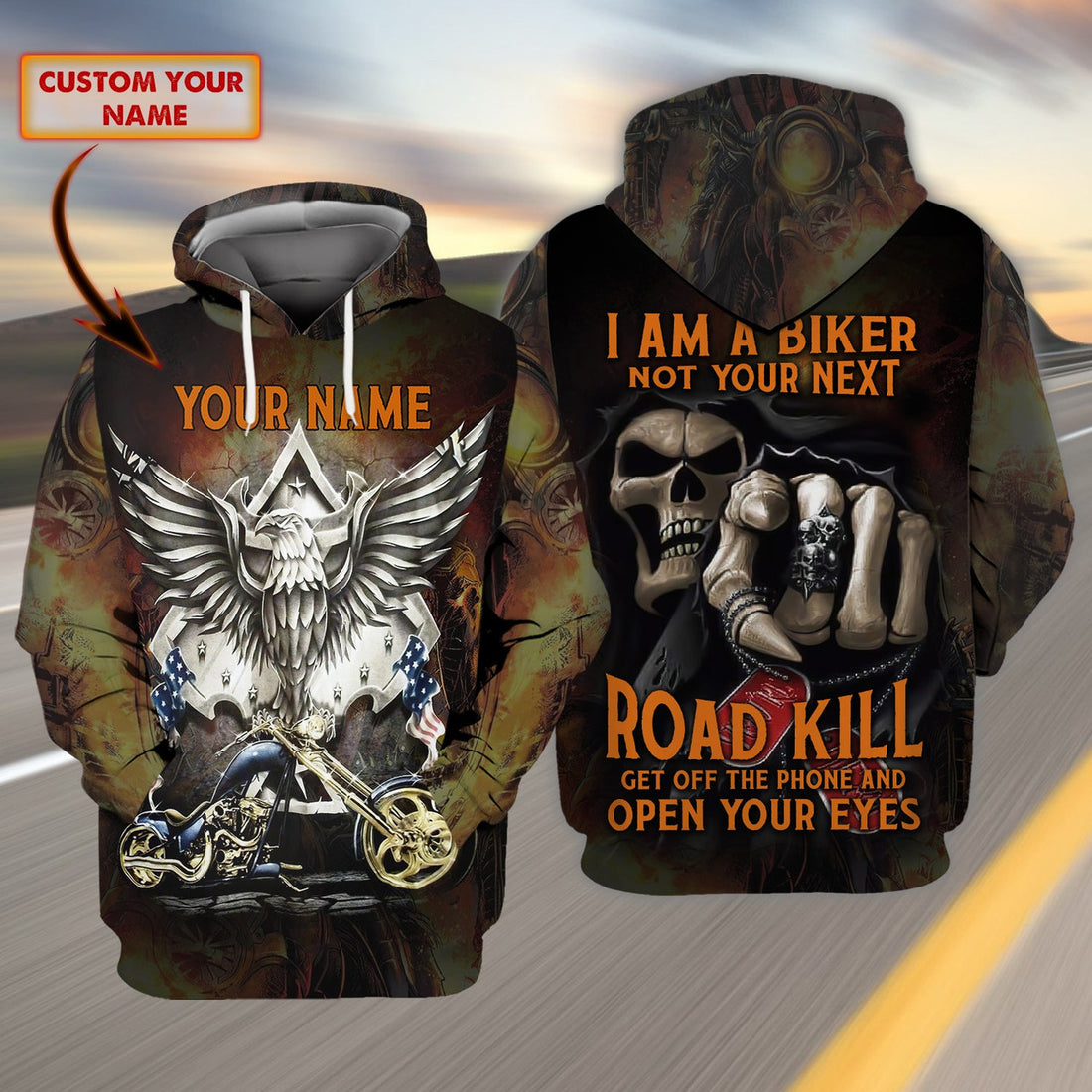 FUNSTUFFPRINT Custom Name Hoodie shirt-I am a biker 3D Hoodie and Zip Hoodie
