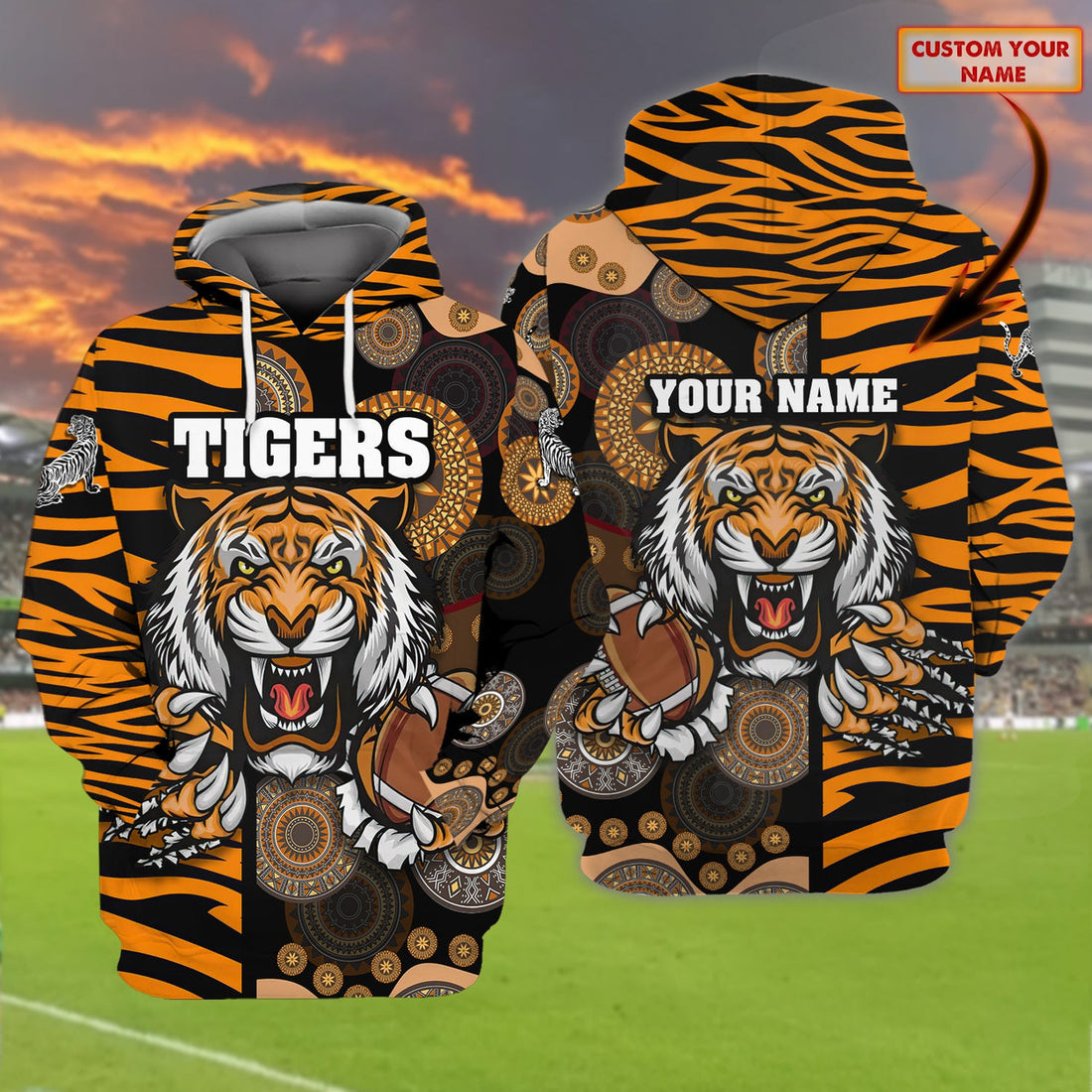 FUNSTUFFPRINT Tigers - Personalized Name 3D Hoodie and Zip Hoodie