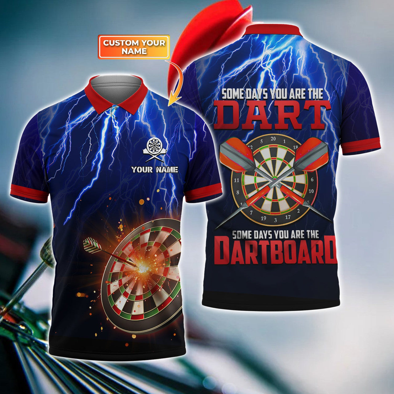 FUNSTUFFPRINT Some Days You Are The Dart Personalized Name 3D Polo Shirt