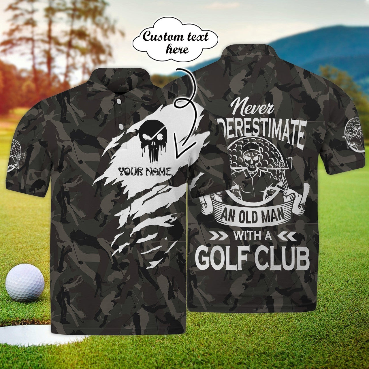 FUNSTUFFPRINT Boom - Personalized Name 3D Polo Shirt - Golf Club