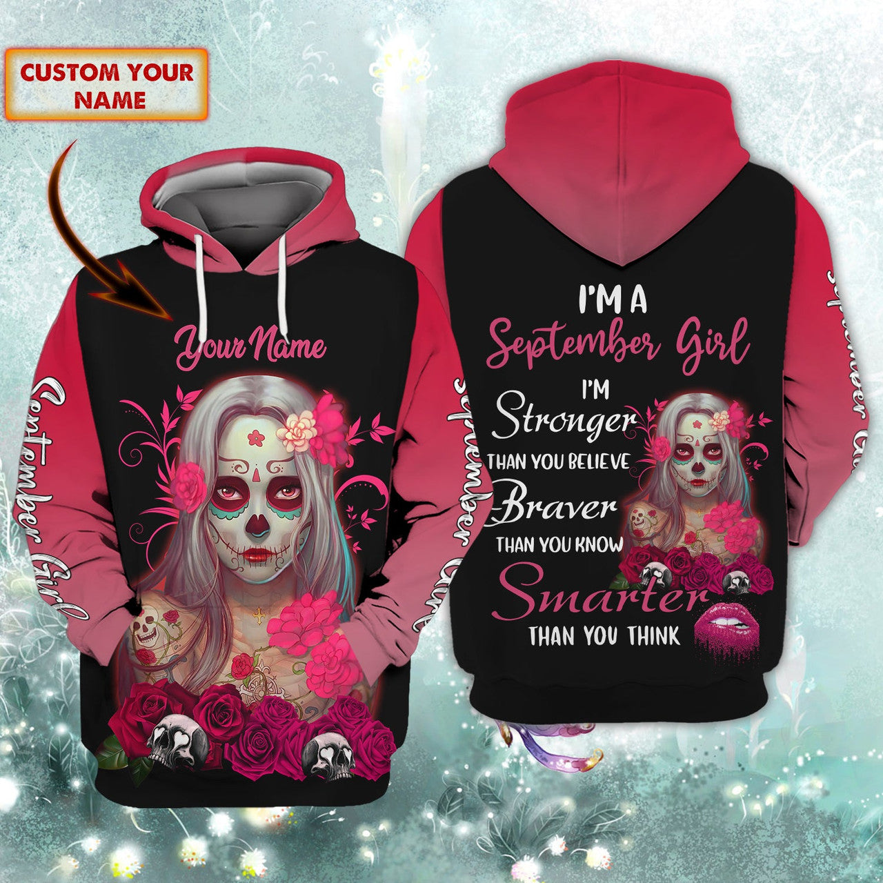 FUNSTUFFPRINT September Girl - Personalized Name 3D Hoodie and Zip Hoodie