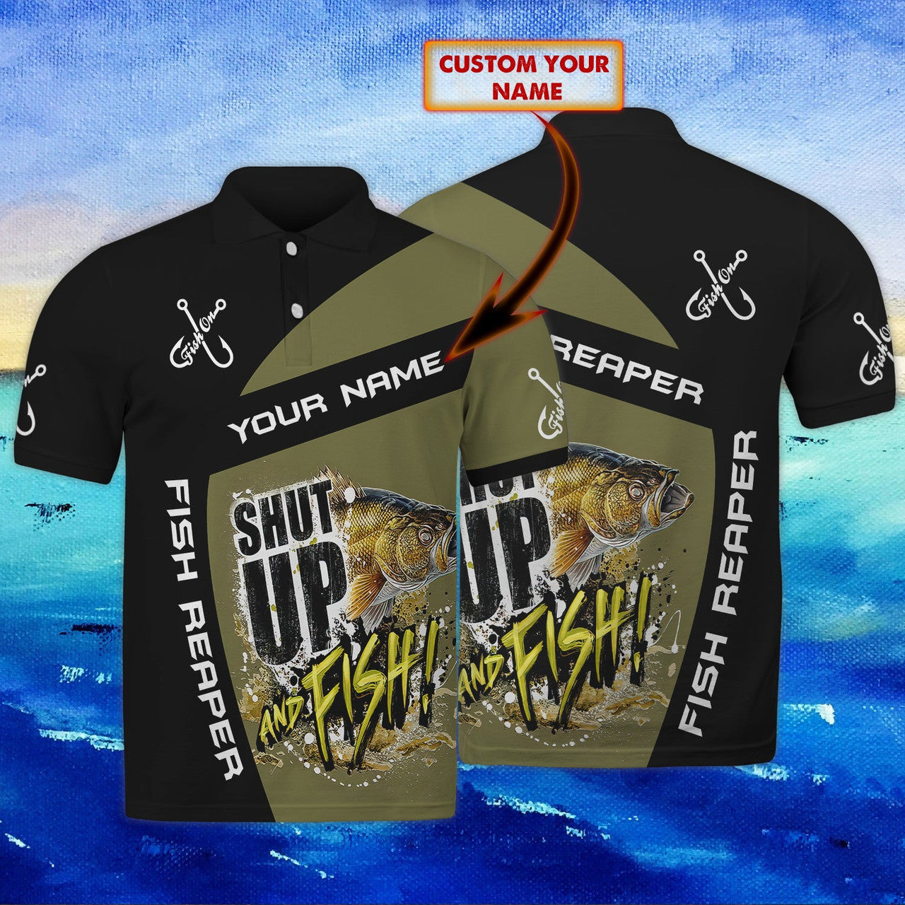 FUNSTUFFPRINT Fishing - Personalized Name Polo Shirt Size S-5XL