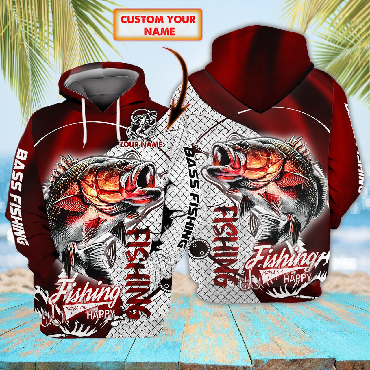 FUNSTUFFPRINT Bass Fishing 01 - Personalized Name 3D Hoodie and Zip Hoodie