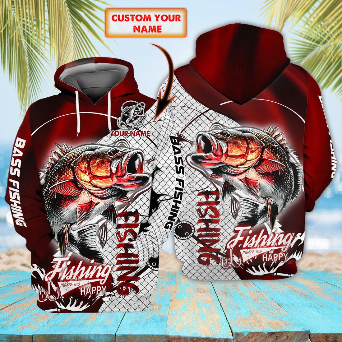 FUNSTUFFPRINT Bass Fishing 01 - Personalized Name 3D Hoodie and Zip Hoodie