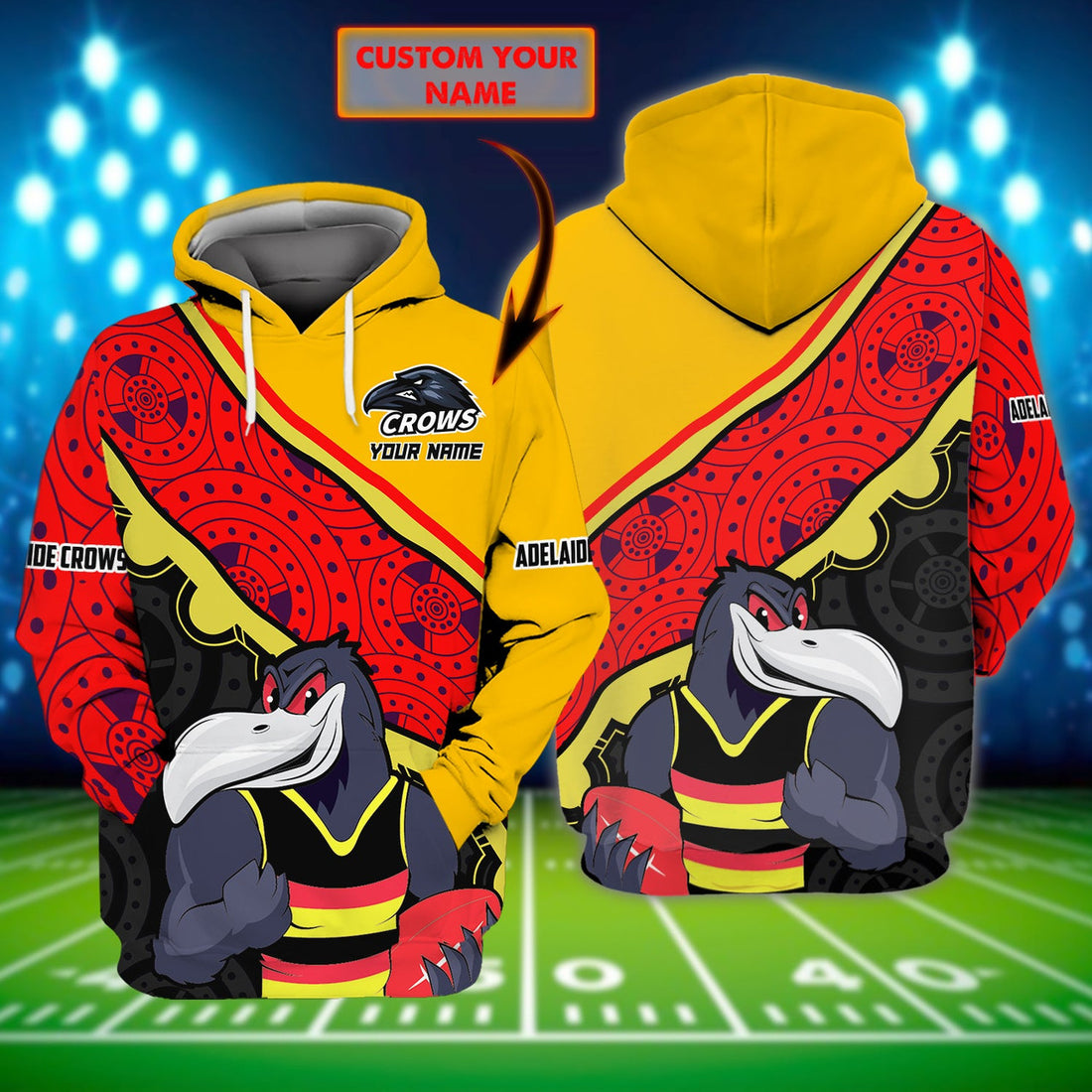 FUNSTUFFPRINT Adelaide Crows 1 - Personalized Name 3D Hoodie - Loop - Nt168 3D Hoodie and Zip Hoodie