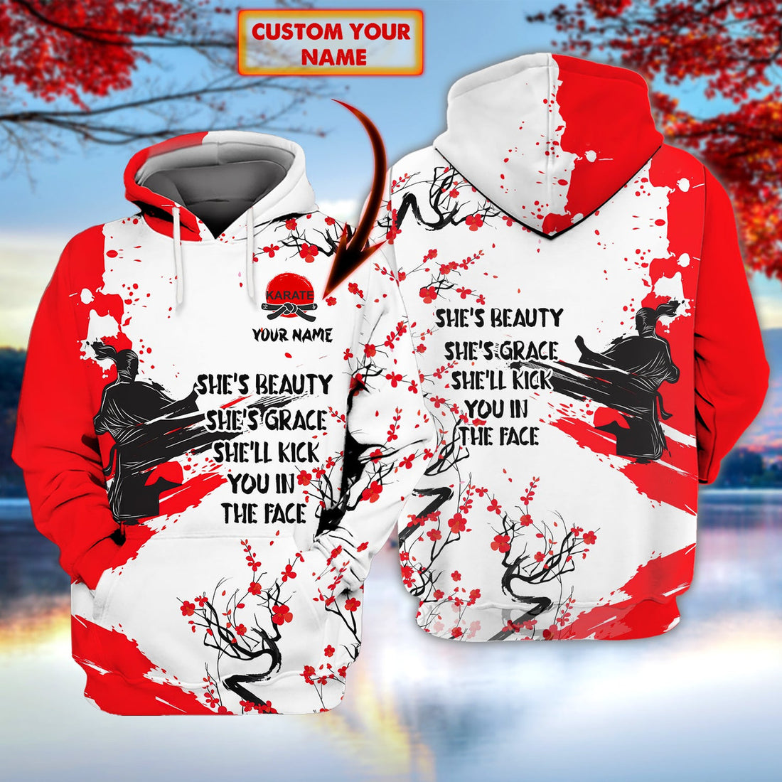 FUNSTUFFPRINT Karate Girl - Personalized Name 3D Hoodie - Nt168 3D Hoodie and Zip Hoodie