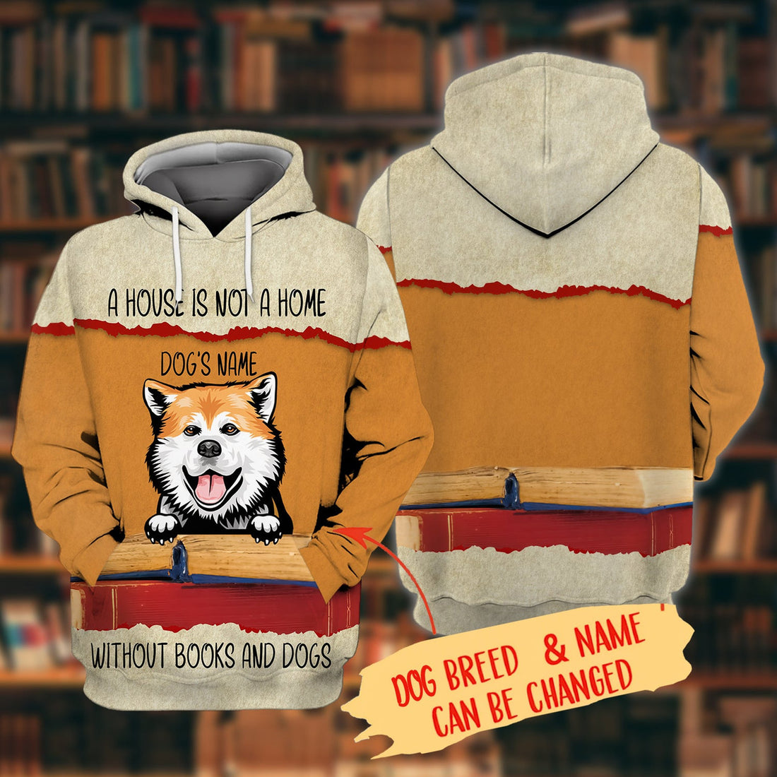 FUNSTUFFPRINT Custom Hoodie shirt-A house is not a home without books and dogs 3D Hoodie and Zip Hoodie