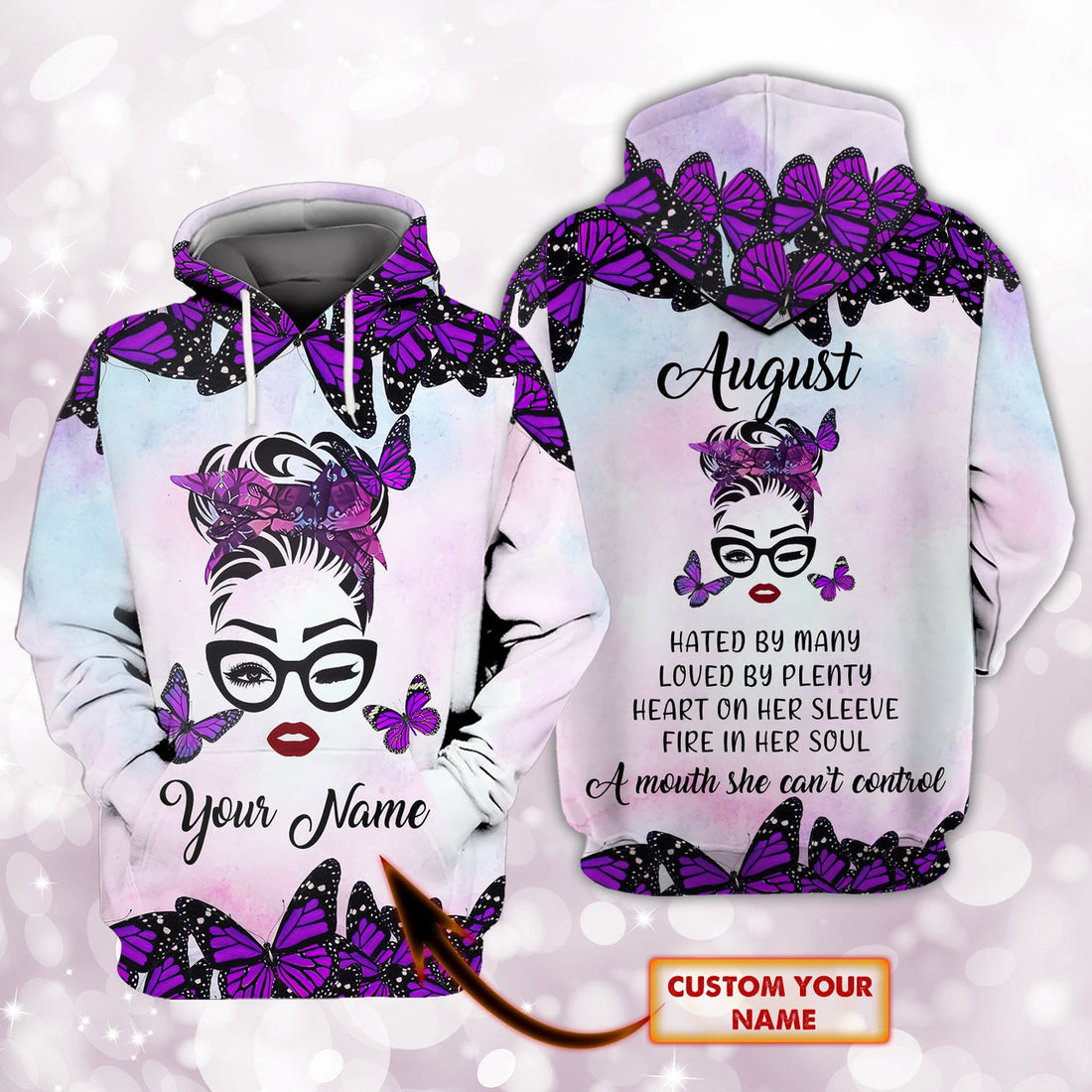 FUNSTUFFPRINT Custom Name - Butterfly August Girl 3D Hoodie and Zip Hoodie