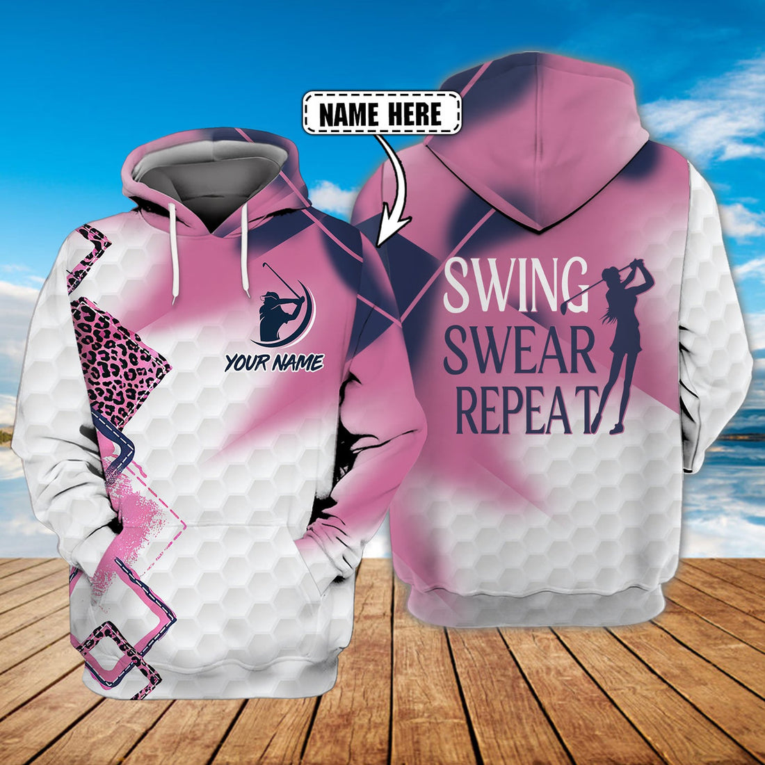 FUNSTUFFPRINT Swing Swear Repeat - Personalized Name- Dah 79 3D Hoodie and Zip Hoodie