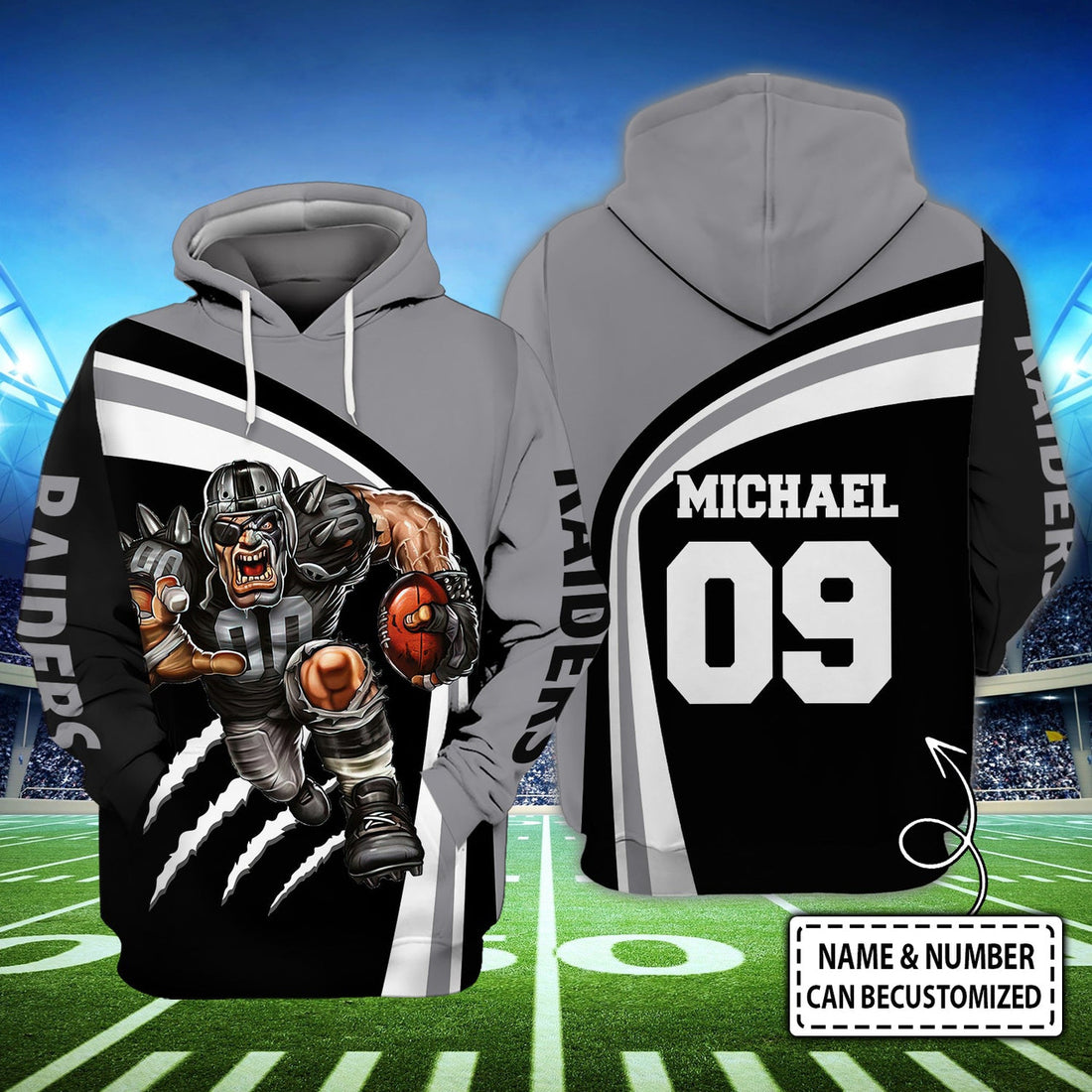 FUNSTUFFPRINT Raiders - Personalized Name 3D Hoodie and Zip Hoodie