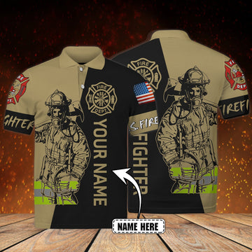 FUNSTUFFPRINT Personalized Name-Firefighter-3D Polo Shirt