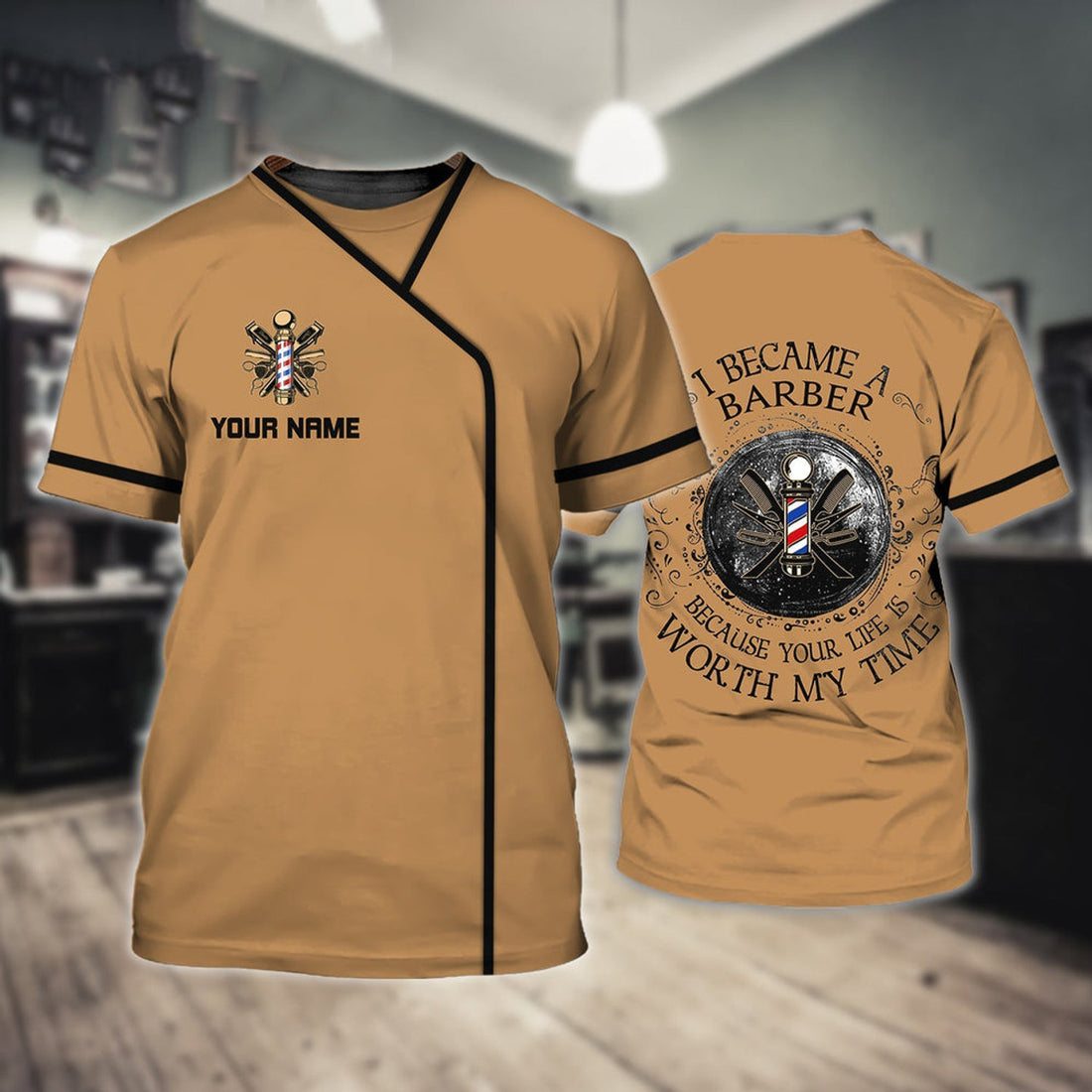 FUNSTUFFPRINT Customized Barber T-Shirt Men Women Gift For Barber New Salon Uniform 3D T-shirt