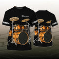 FUNSTUFFPRINT Custom I Love Drum 3D T-Shirt Sumlimation Drum On Black Shirt Gift For Drummer 3D T-shirt