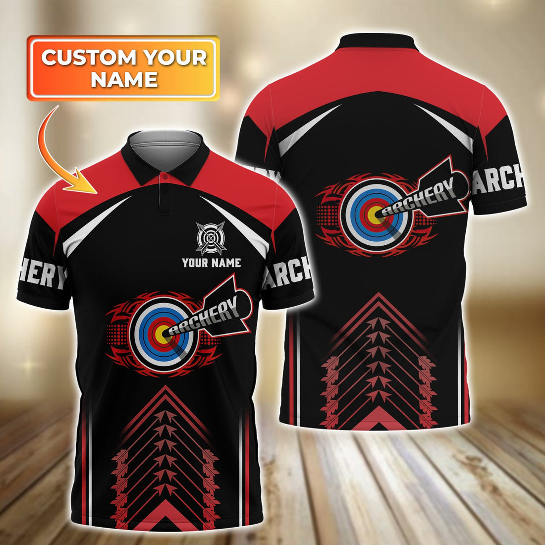 FUNSTUFFPRINT Archery Personalized Name 3D Polo Shirt