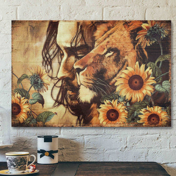 Amazing Jesus - Lion And Sunflower - Bible Verse Canvas - Scripture Canvas Wall Art