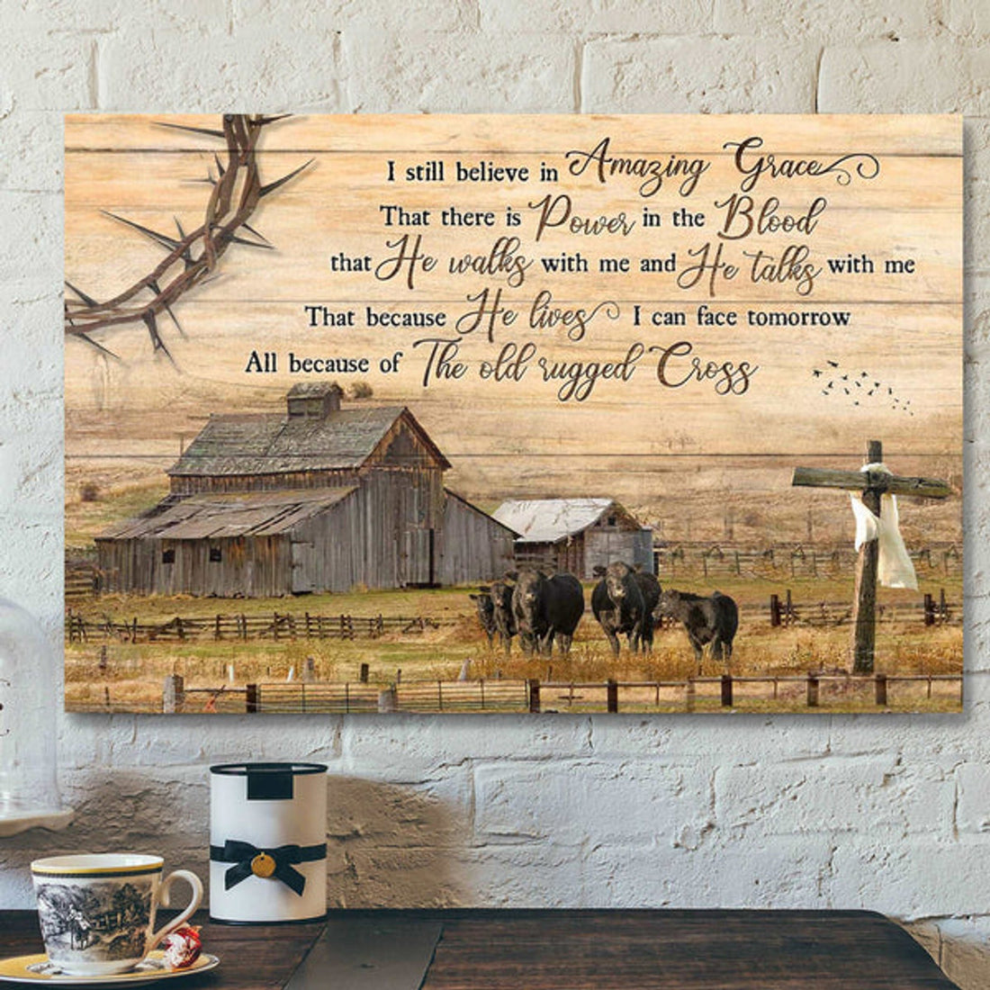 Angus Cows With Country Farm - I Still Believe In Amazing Grace - Bible Verse Canvas - Scripture Canvas Wall Art 