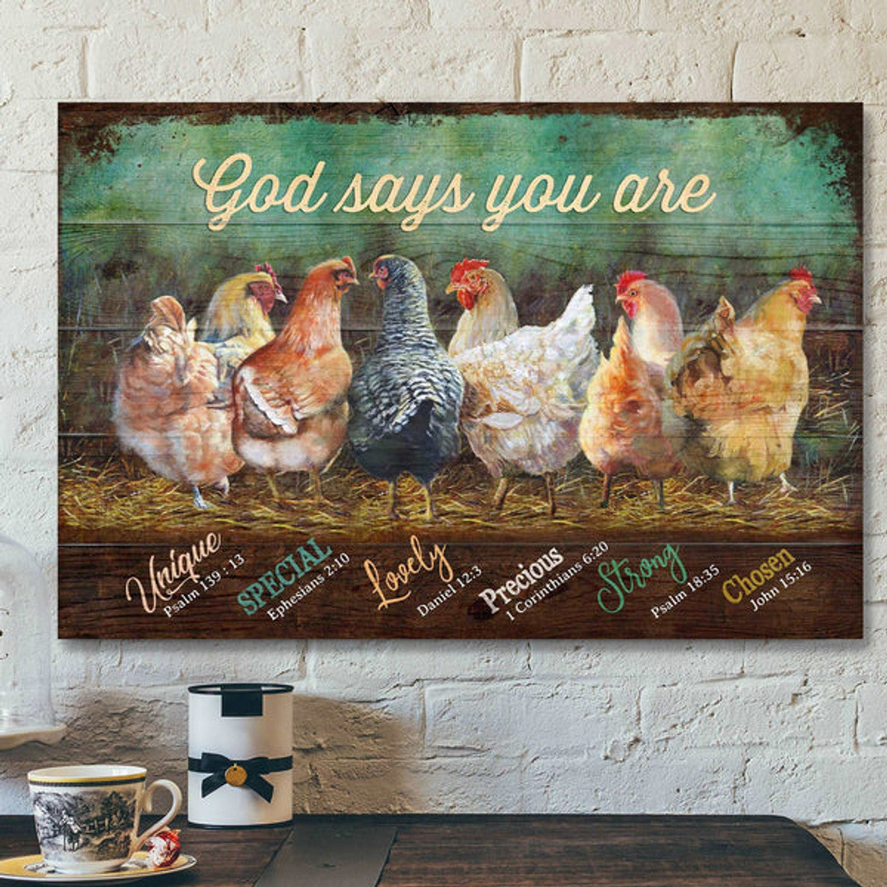 Awesome Chickens - God Says You Are - Bible Verse Canvas - Scripture Canvas Wall Art