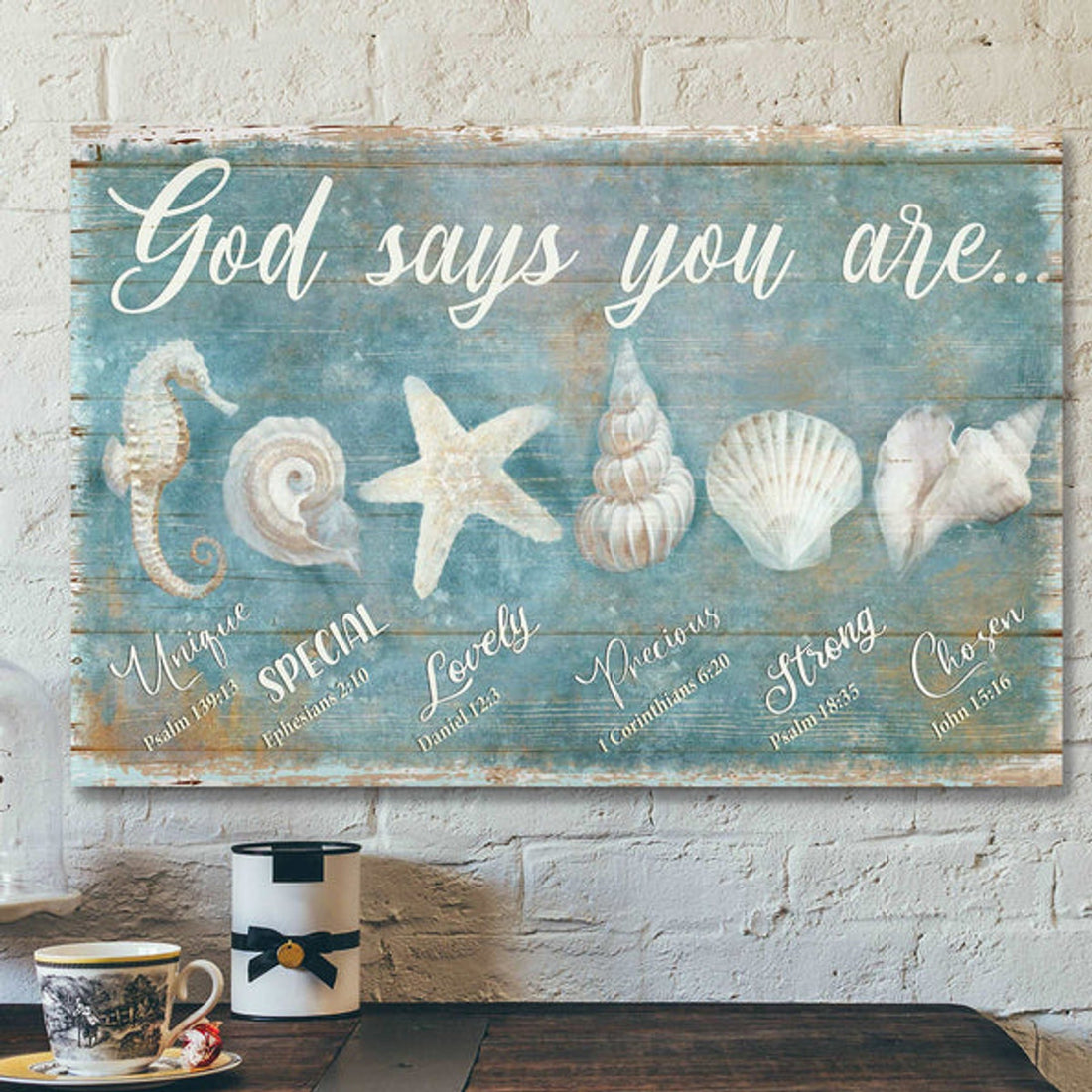 Awesome Seashells - God Says You Are Canvas Wall Art - Bible Verse Canvas - Scripture Canvas Wall Art