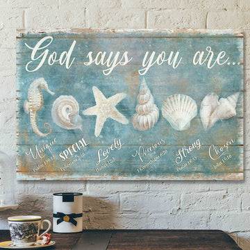 Awesome Seashells - God Says You Are Canvas Wall Art - Bible Verse Canvas - Scripture Canvas Wall Art