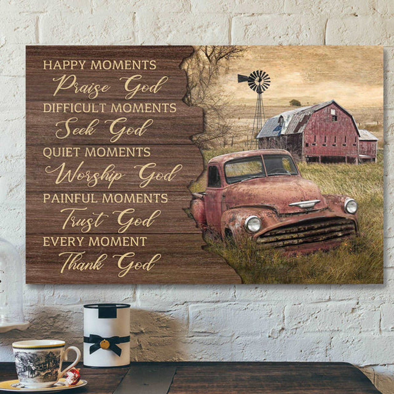 An Old Red Car - Every Moment Thank God Canvas Wall Art - Bible Verse Canvas - Scripture Canvas Wall Art