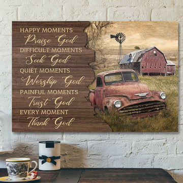 An Old Red Car - Every Moment Thank God Canvas Wall Art - Bible Verse Canvas - Scripture Canvas Wall Art